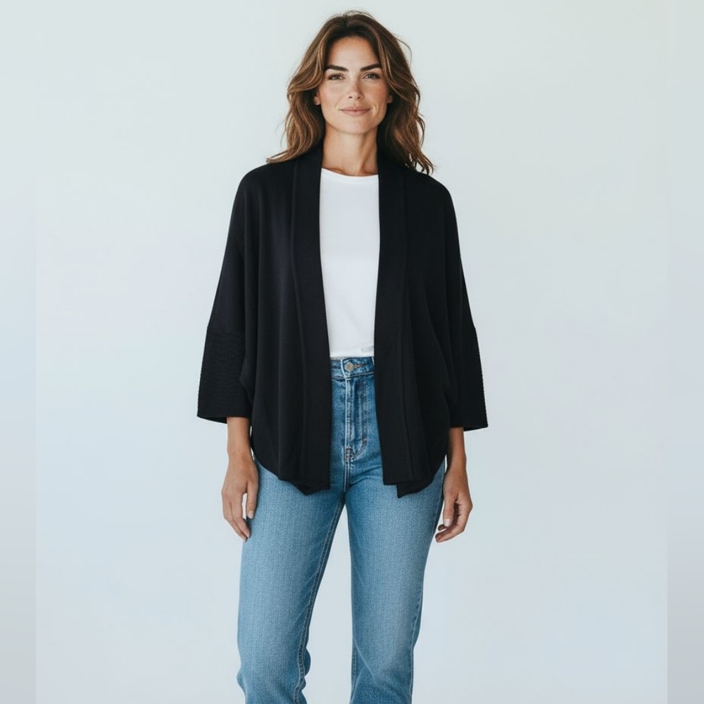 St. John Black Sparkle Silver Gold Santana Knit Cardigan Size Medium